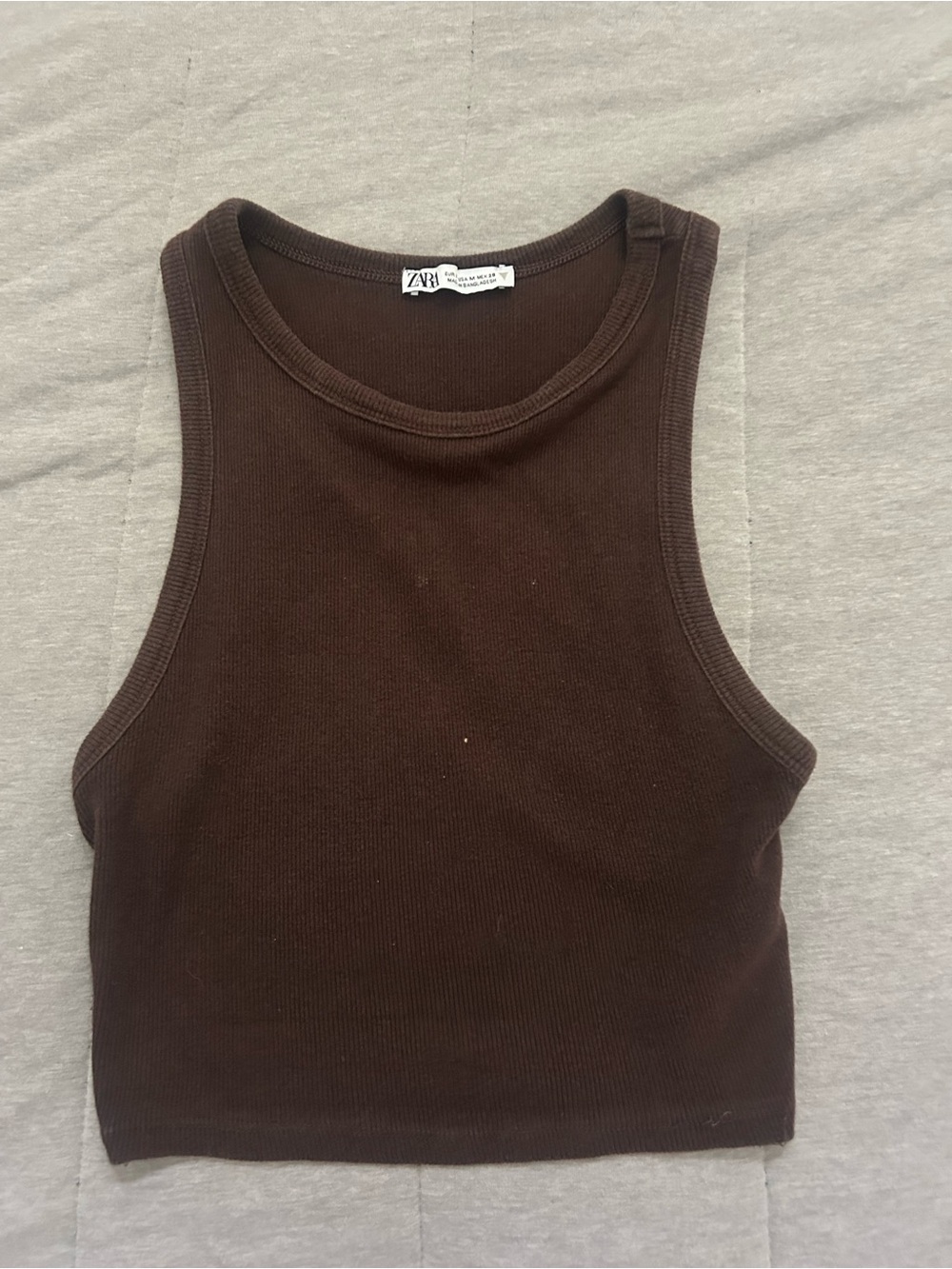 Zara Dark Brown Ribbed Cropped Tank Top
